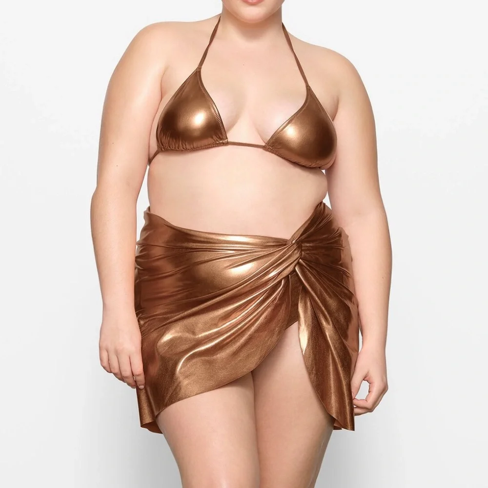 SKIMS Metallic Copper Twist Swim Sarong